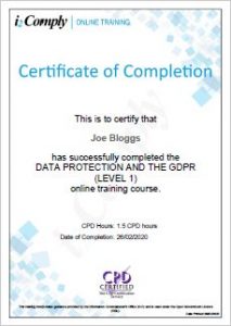 GDPR Level 1 Certificate Example