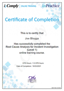 RCA Level 1 Example Certificate RCA Level 1 Example Certificate