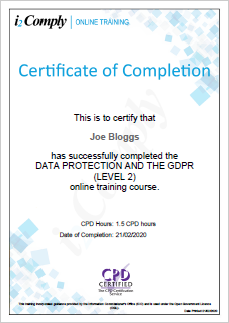 Data Protection and the GDPR (Level 2) Online Training Course - i2comply