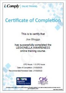 Legionella Awareness Certificate Example